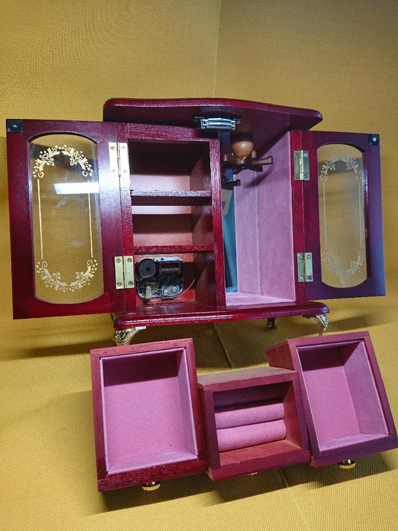 【美品】ジュエリーボックス　小型　木製　置物　インテリア　工芸品　A1747