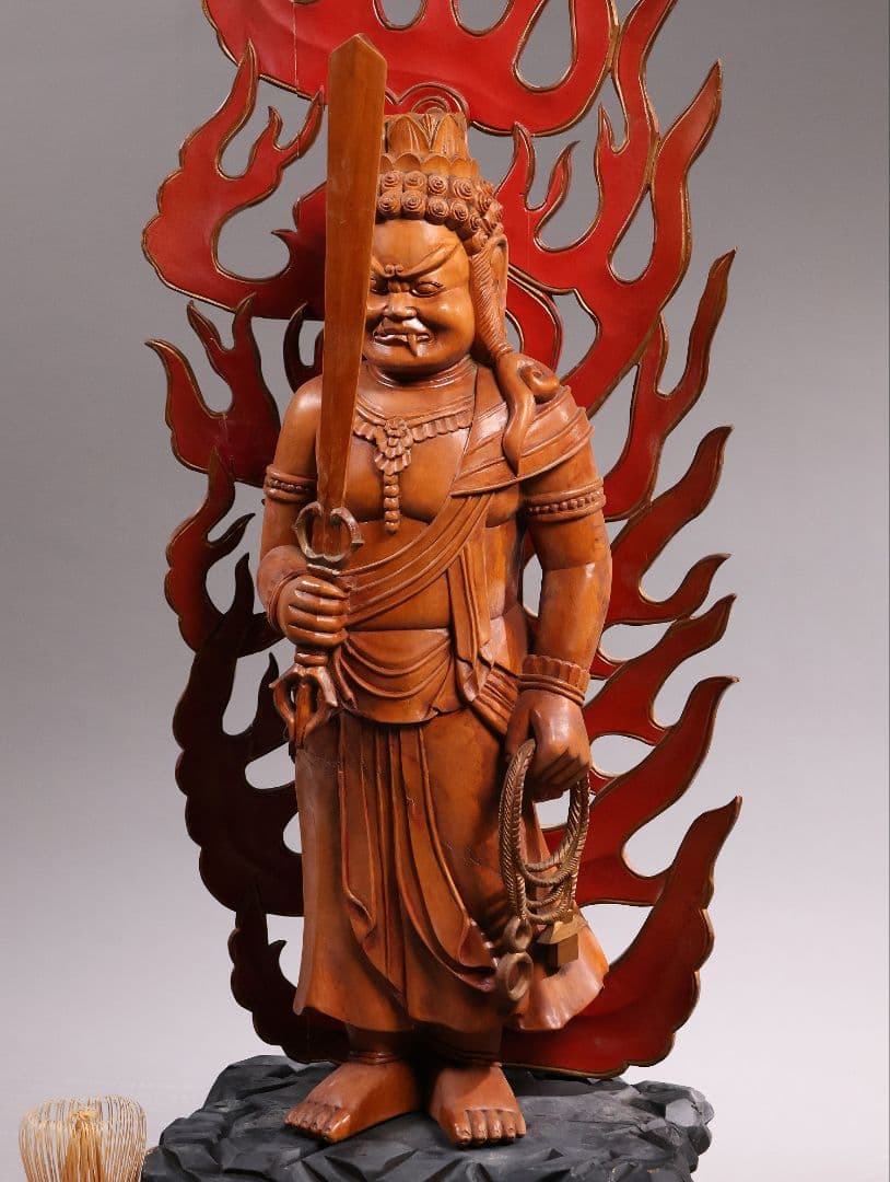 【MA827】仏教美術 木造 不動明王立像 全高68cm 仏像 彫刻 木彫 寺院