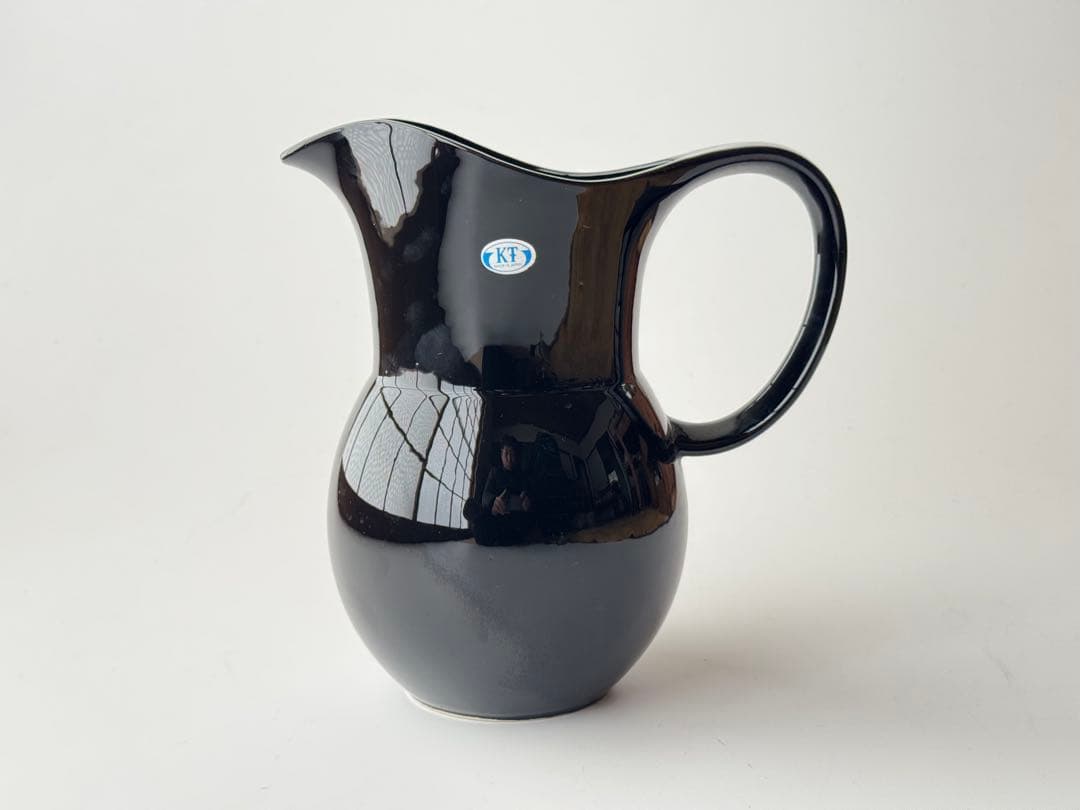 ヴィンテージ ブラック陶器 水差し 花瓶 昭和レトロ