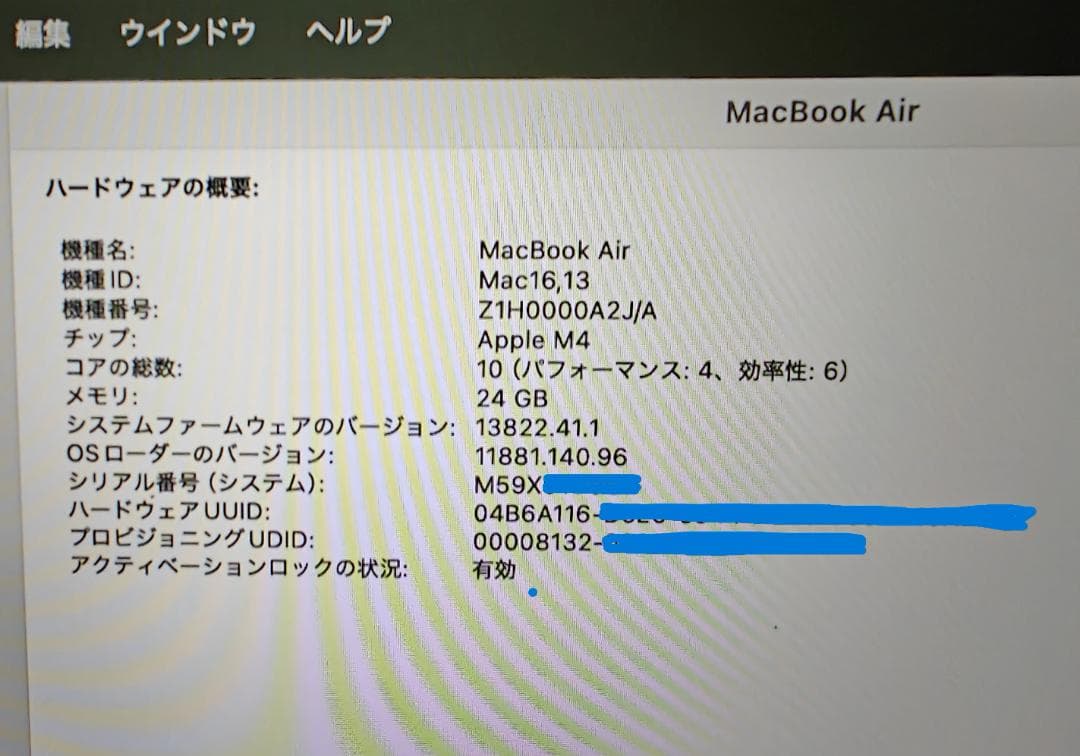 【充放電3回】MacBook Air M4 15インチ 24GB/1TB