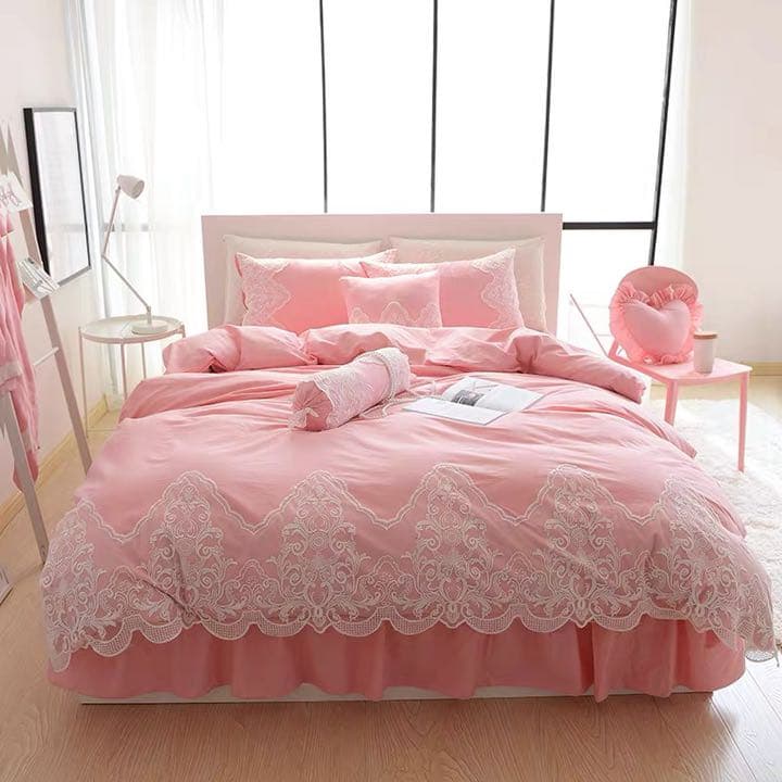 ピンクなめらか肌触り寝具カバーセット掛け布団カバーベッドスカート枕カバーセット
