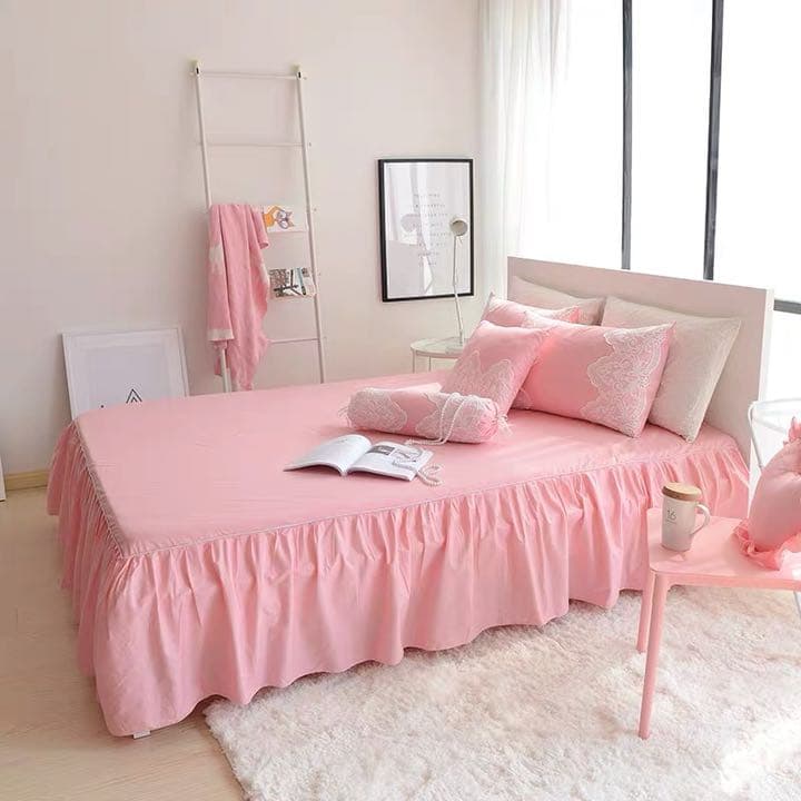 ピンクなめらか肌触り寝具カバーセット掛け布団カバーベッドスカート枕カバーセット