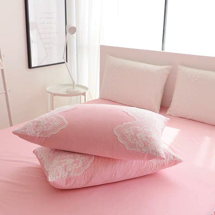 ピンクなめらか肌触り寝具カバーセット掛け布団カバーベッドスカート枕カバーセット