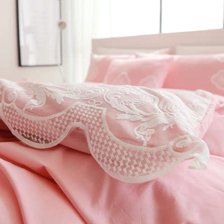 ピンクなめらか肌触り寝具カバーセット掛け布団カバーベッドスカート枕カバーセット