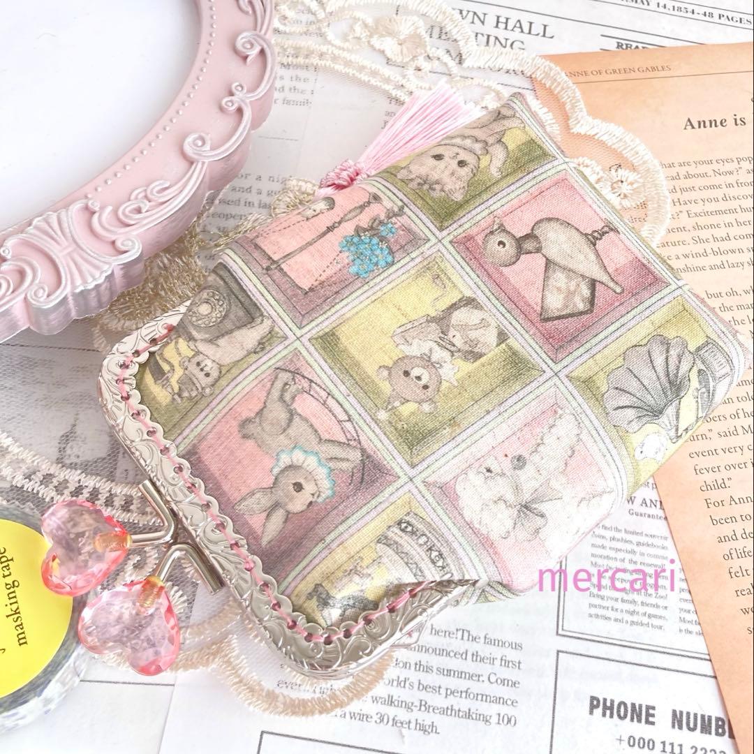 ユキエモンポーチTOYナイトボックス ハンドメイドがま口pink猫柄ハート