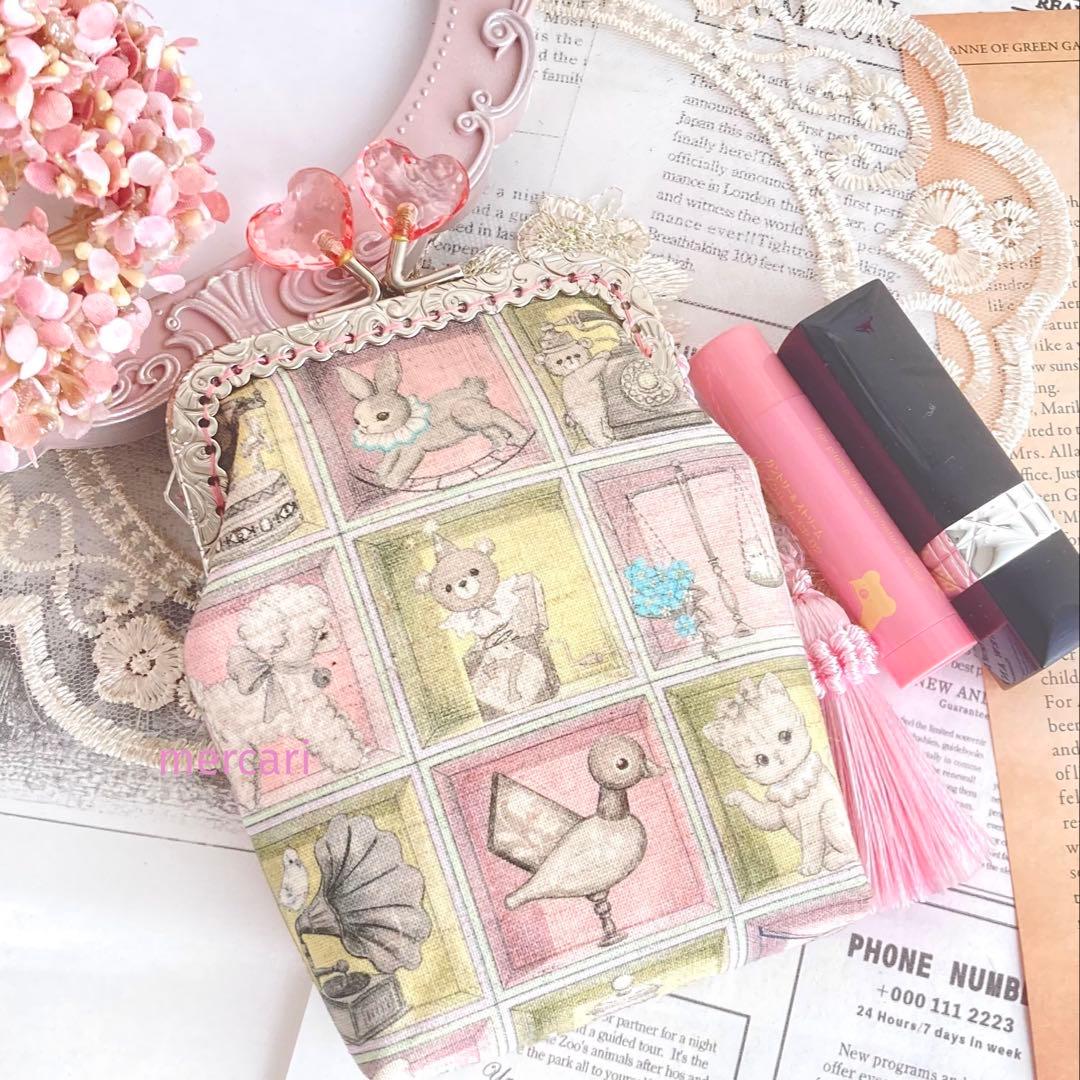 ユキエモンポーチTOYナイトボックス ハンドメイドがま口pink猫柄ハート