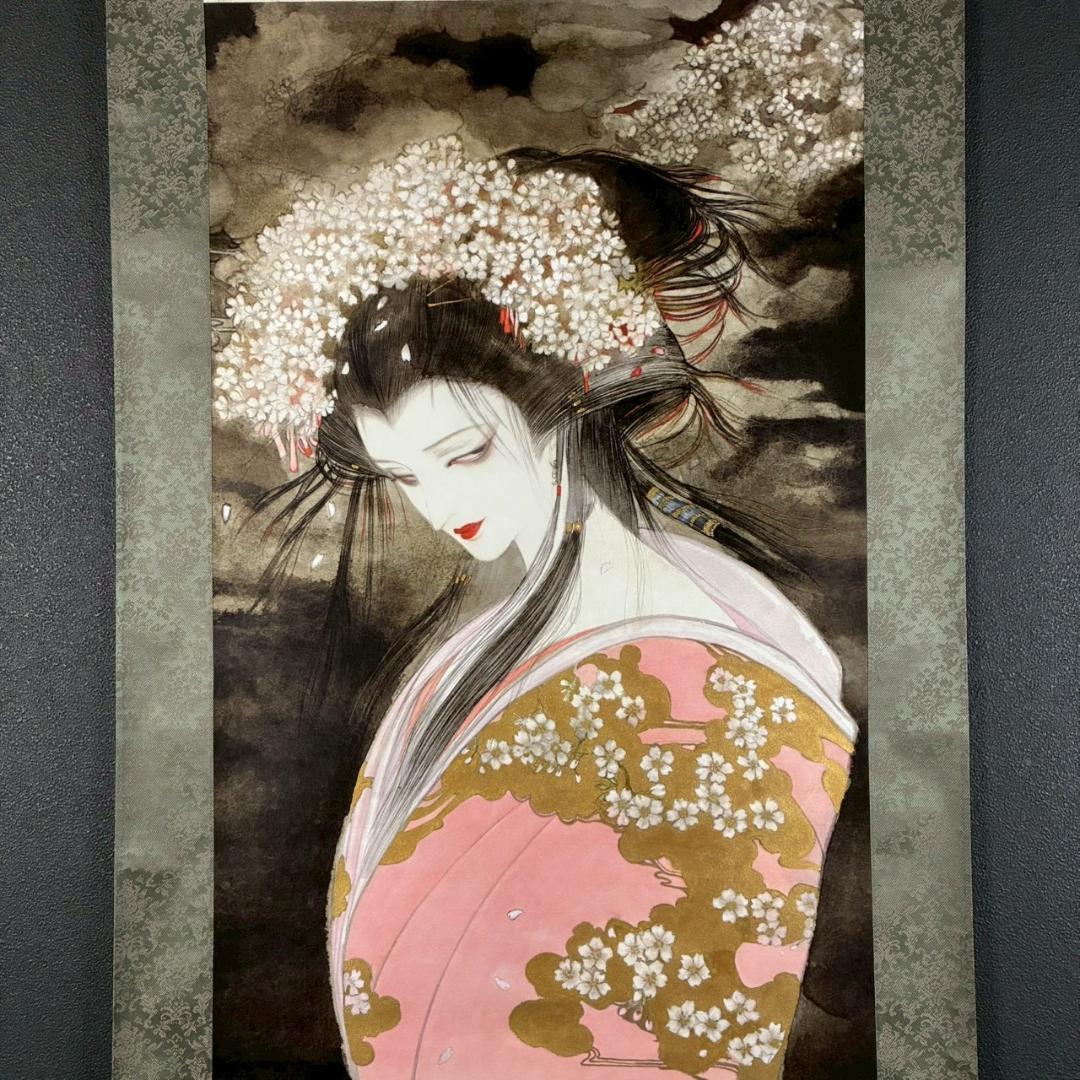 美品 天野喜孝「桜姫～掛け軸～」ジクレ 直筆サイン入 作品保証書有 FF