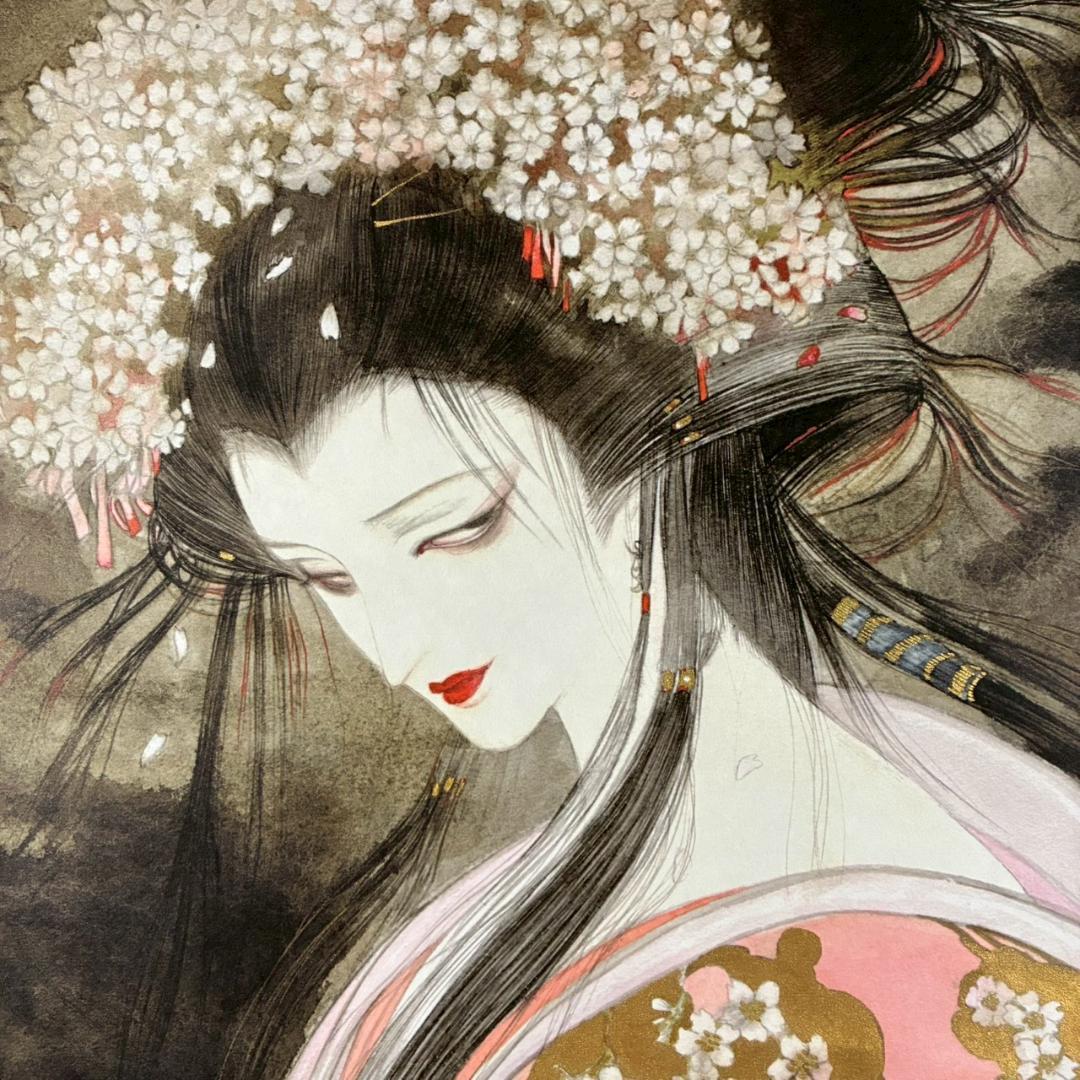 美品 天野喜孝「桜姫～掛け軸～」ジクレ 直筆サイン入 作品保証書有 FF