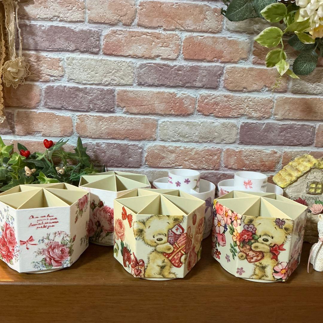 デコパージュ　ハンドメイド　リメイク鉢×6個　ペン立て×6個
