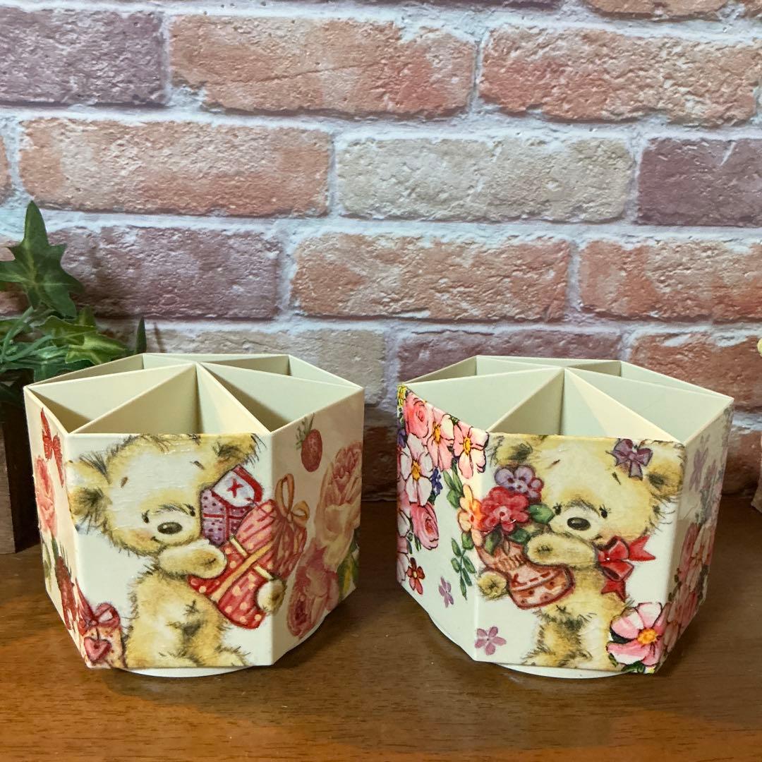 デコパージュ　ハンドメイド　リメイク鉢×6個　ペン立て×6個
