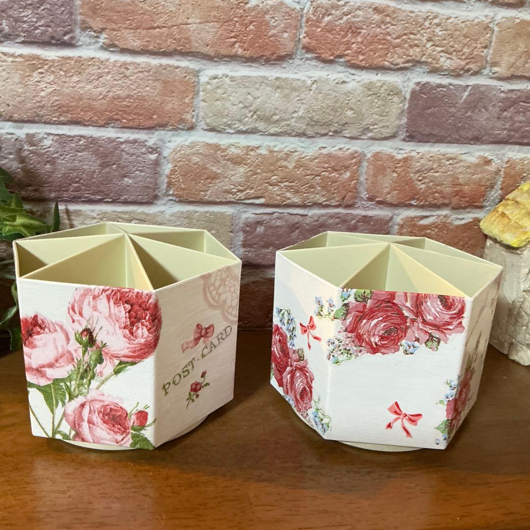 デコパージュ　ハンドメイド　リメイク鉢×6個　ペン立て×6個