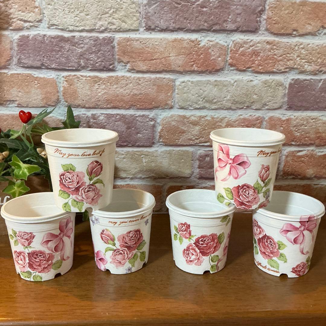デコパージュ　ハンドメイド　リメイク鉢×6個　ペン立て×6個