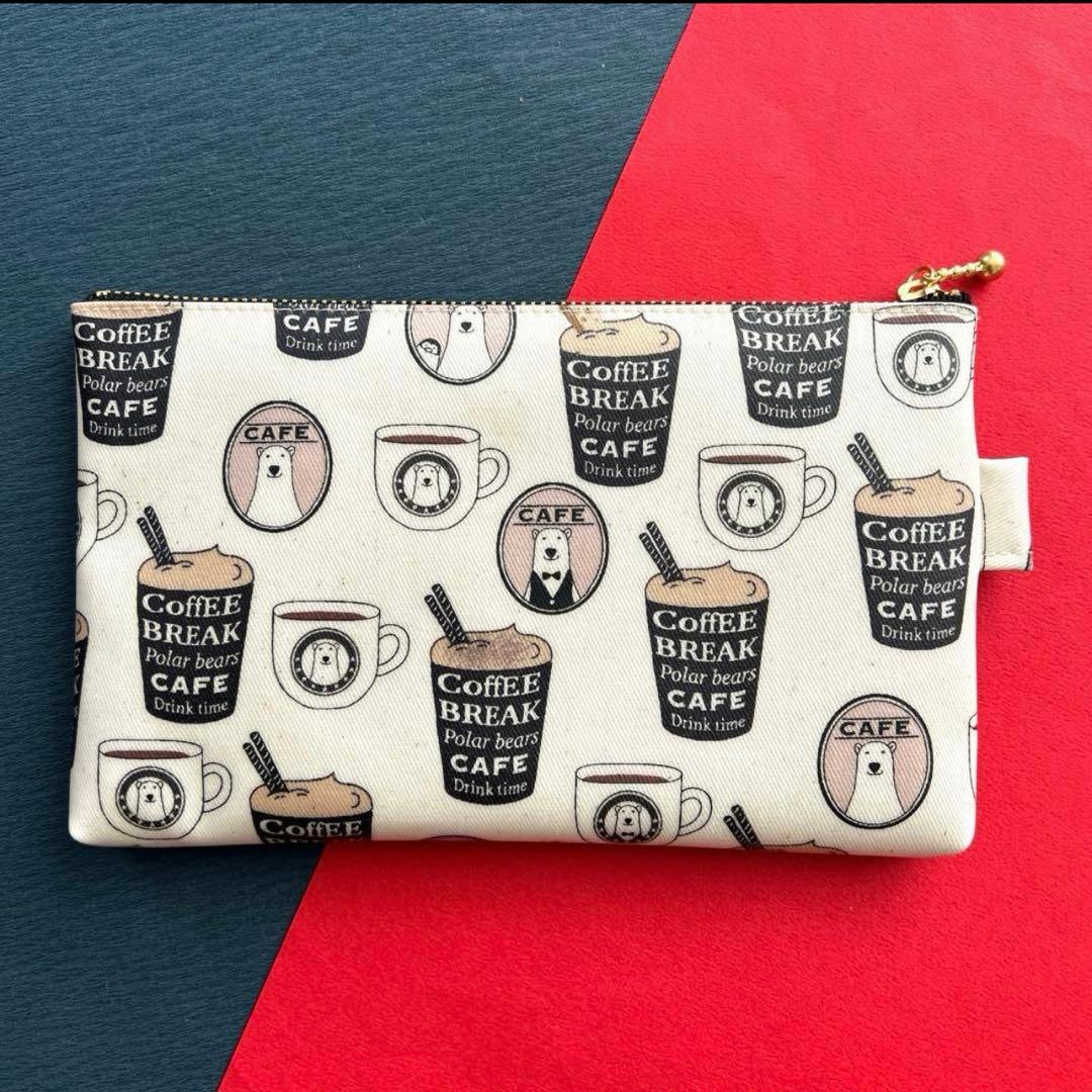 ラミネートポーチ　（クマカフェ-生成り）ハンドメイド　ポーチ　778