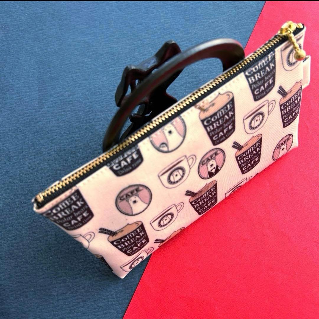 ラミネートポーチ　（クマカフェ-生成り）ハンドメイド　ポーチ　778