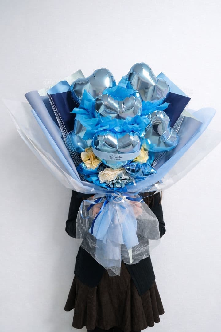 上品ブルーの透明感バルーンブーケ 卒業式・発表会