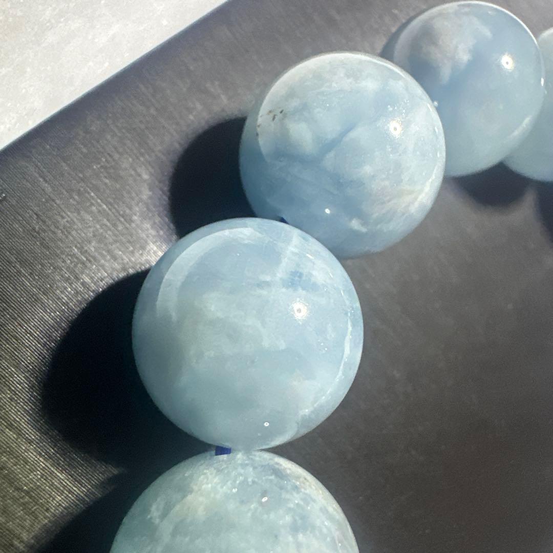 極太15mm アクアマリン 天然石ブレスレット ミルキーブルー 癒し系 高品質