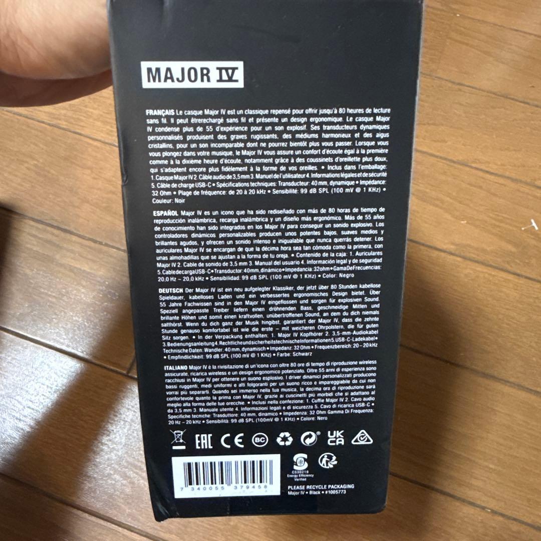 Marshall Major IV ブラック ワイヤレスヘッドフォン　新品