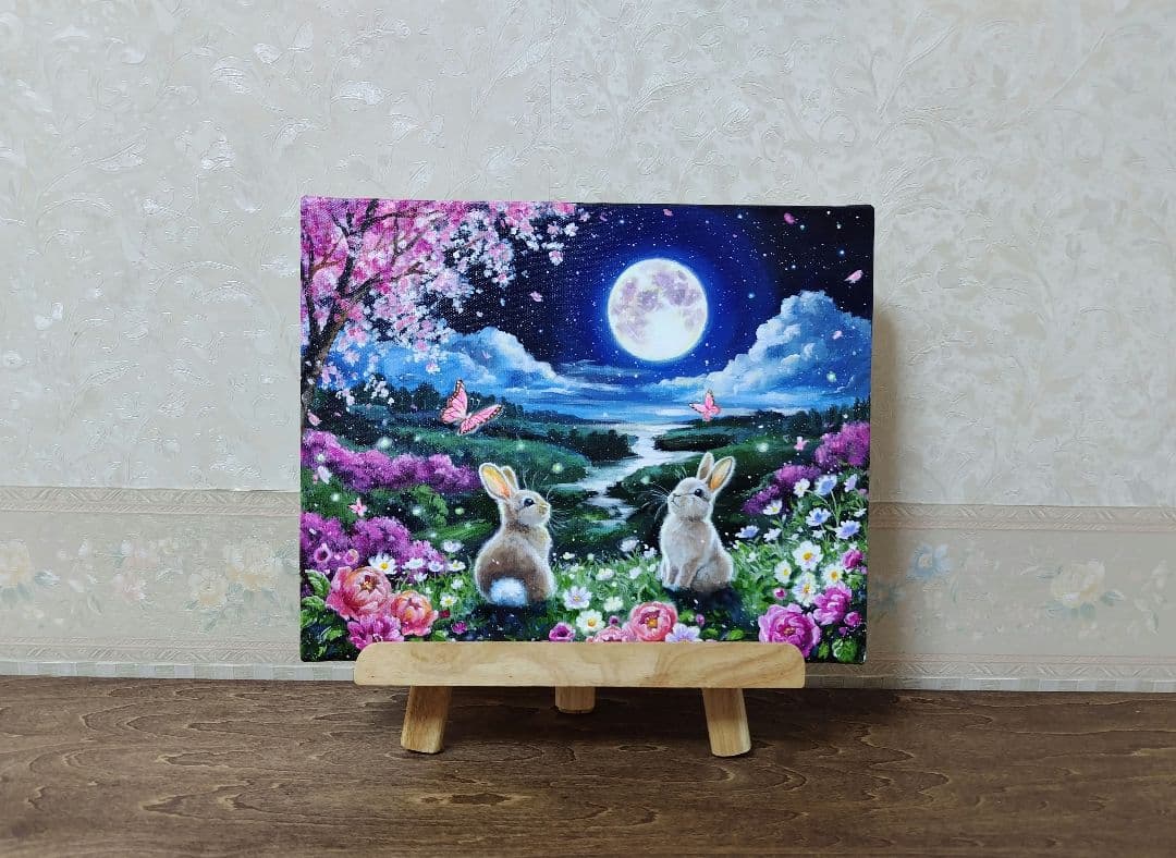 【春満月】アクリル画 F3 風景画 絵画