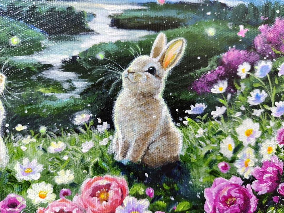 【春満月】アクリル画 F3 風景画 絵画