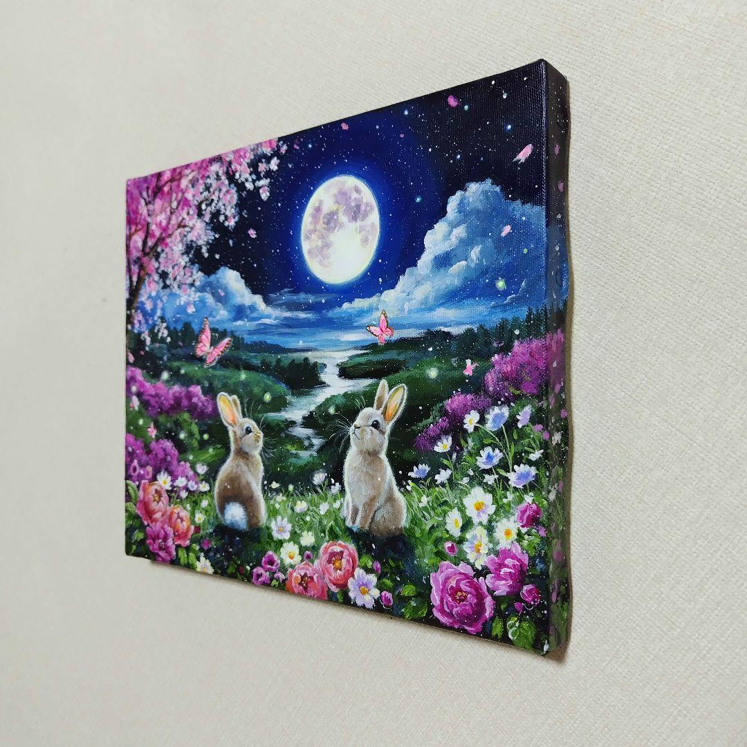 【春満月】アクリル画 F3 風景画 絵画