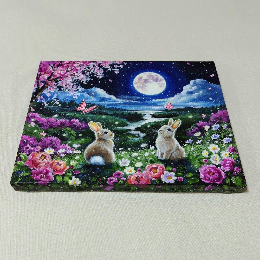【春満月】アクリル画 F3 風景画 絵画