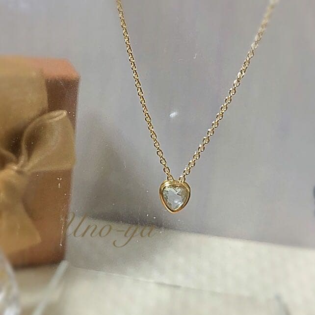 14kgf /ハート型アクアマリン一粒ネックレス
