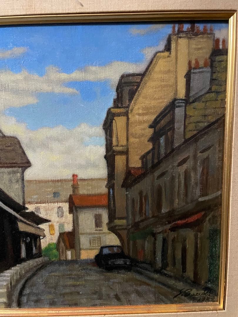 蔵出し　鈴木進　「モンマットル風景」フランス　油彩　日本画