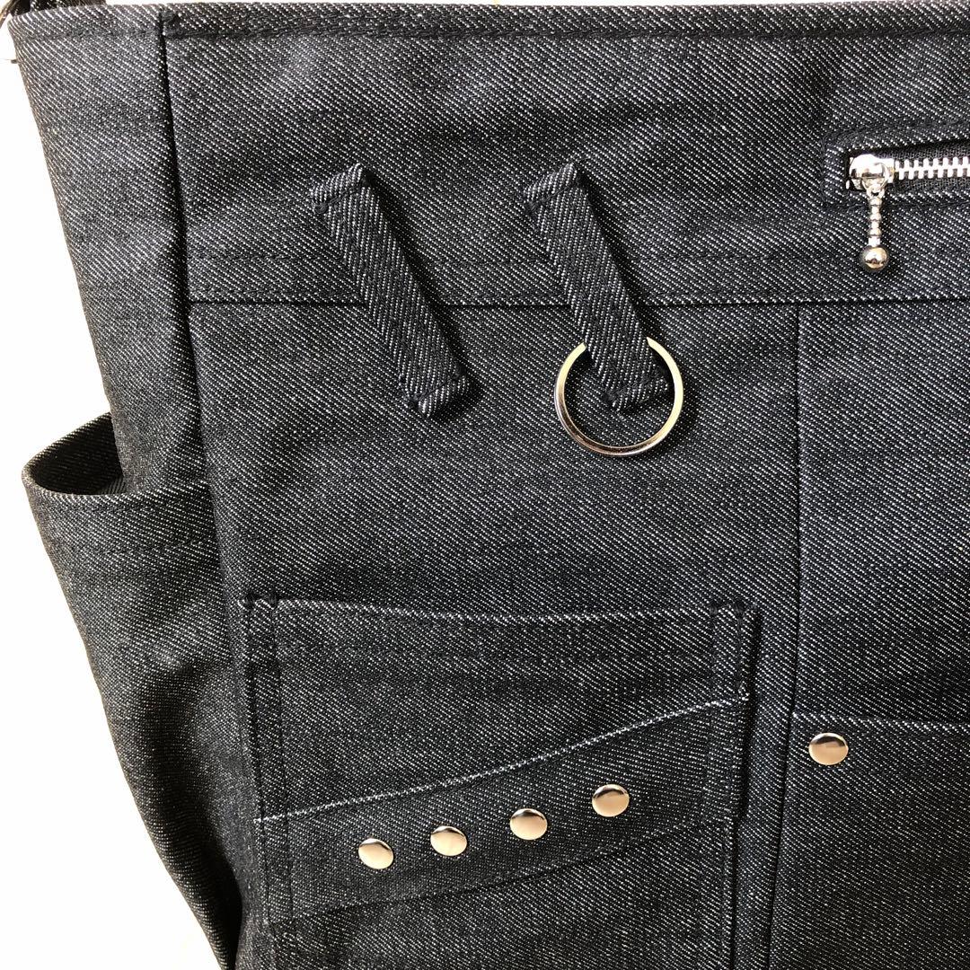 ショルダーバッグ　ハンドメイド　デニムリメイク　ブラック　両開き【新品デニム】