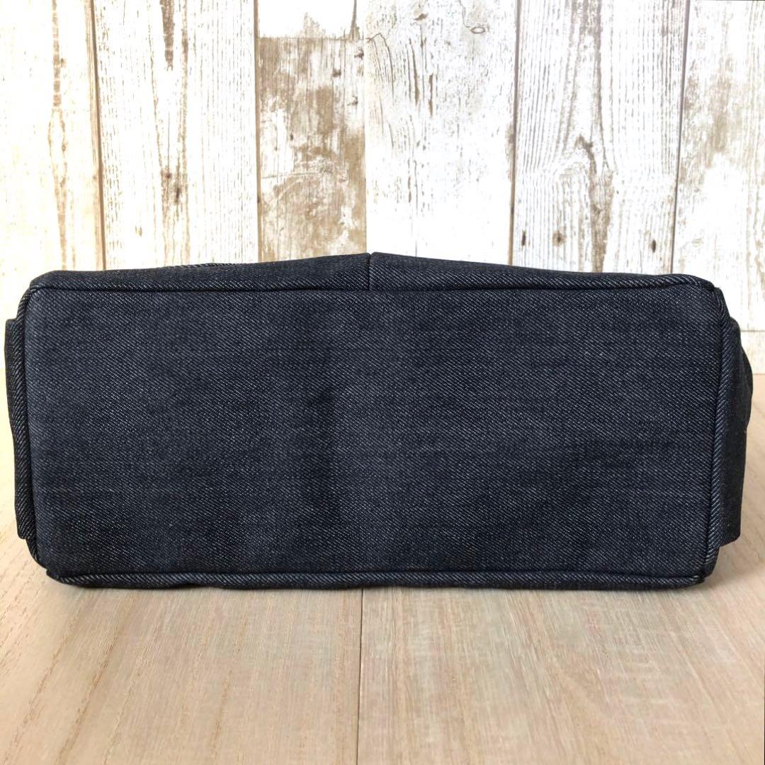ショルダーバッグ　ハンドメイド　デニムリメイク　ブラック　両開き【新品デニム】