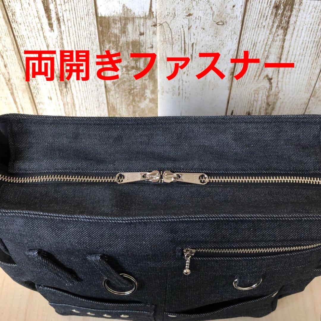 ショルダーバッグ　ハンドメイド　デニムリメイク　ブラック　両開き【新品デニム】