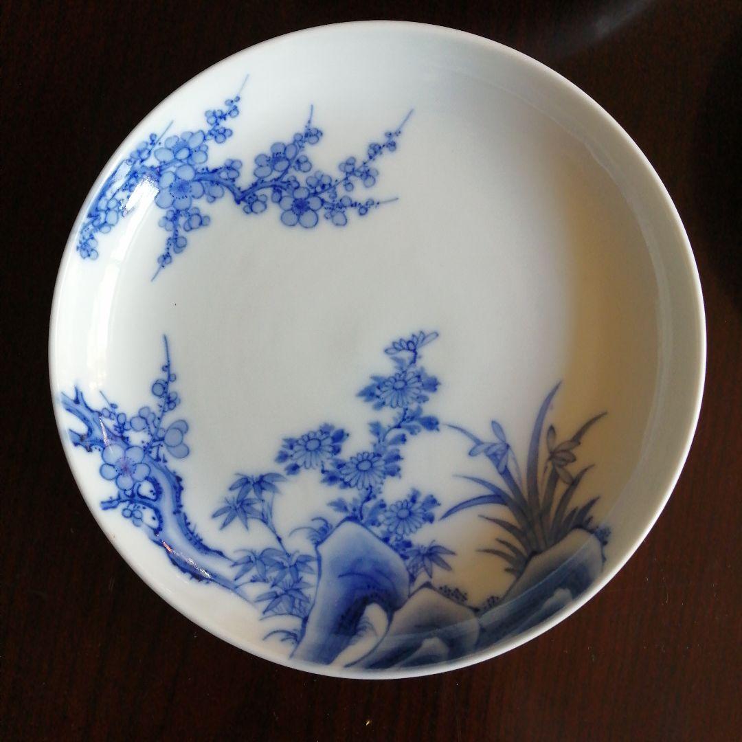 源六焼　富永源六　染付中皿　5枚　19cm　明治～大正期