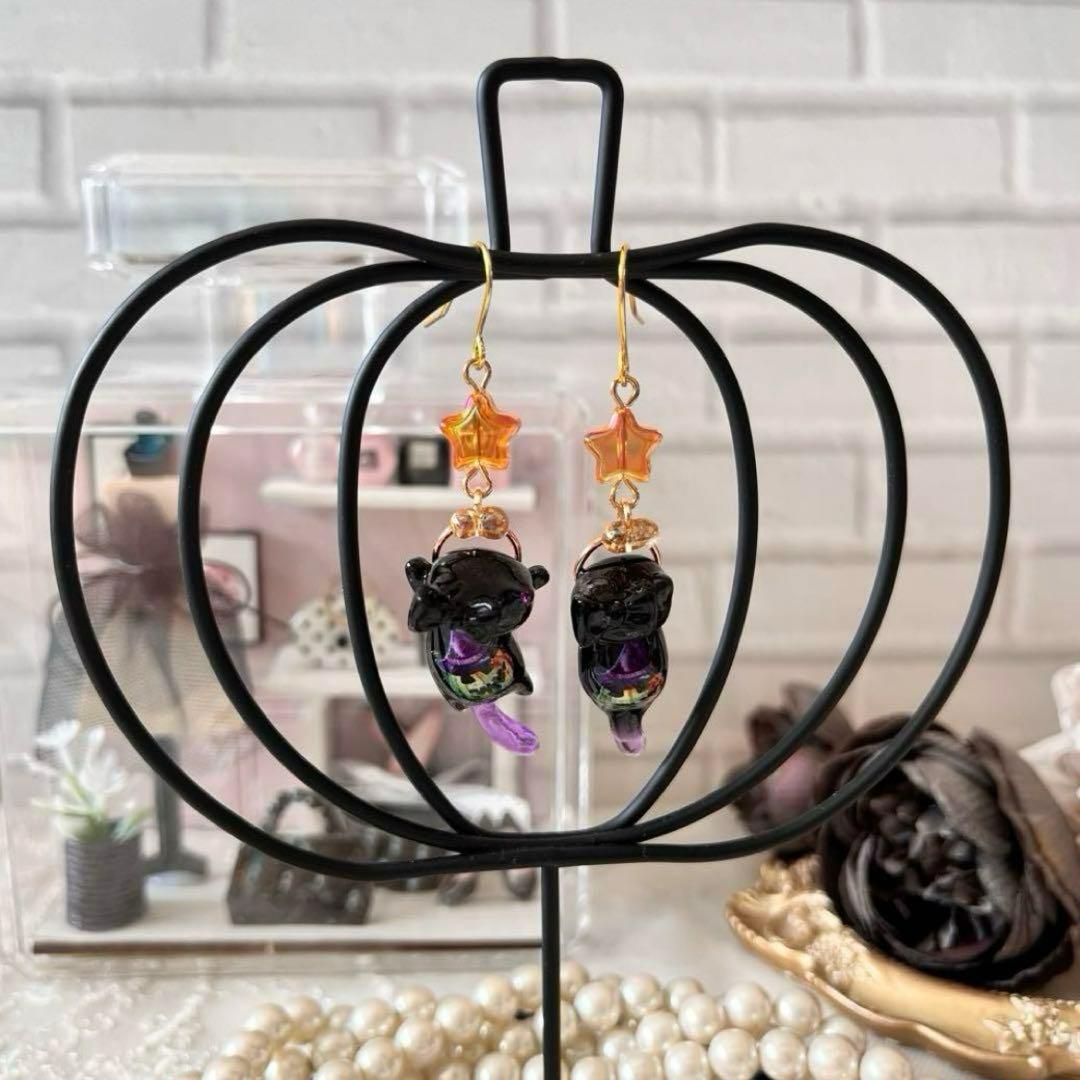 ฅハ21❤️ レジン　猫　ハロウィン　ピアス　イヤリング　ハンドメイド