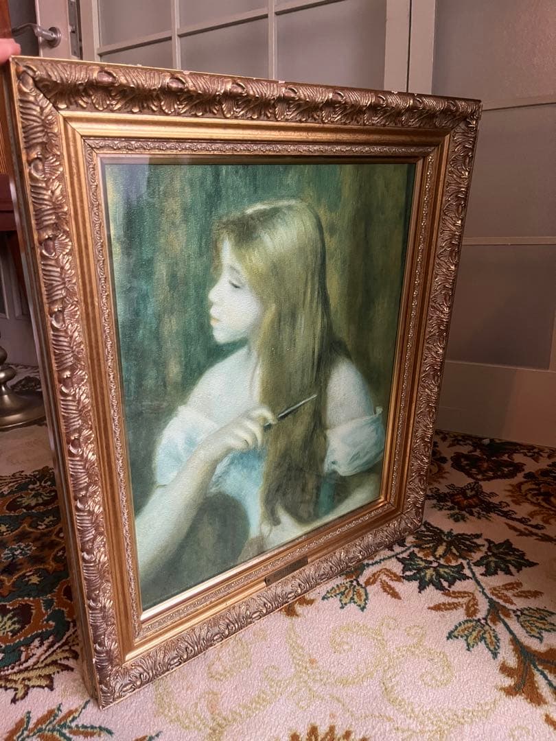 ルノワール 髪をとかす少女 高級複製画 アンティーク インテリア 額縁 置物