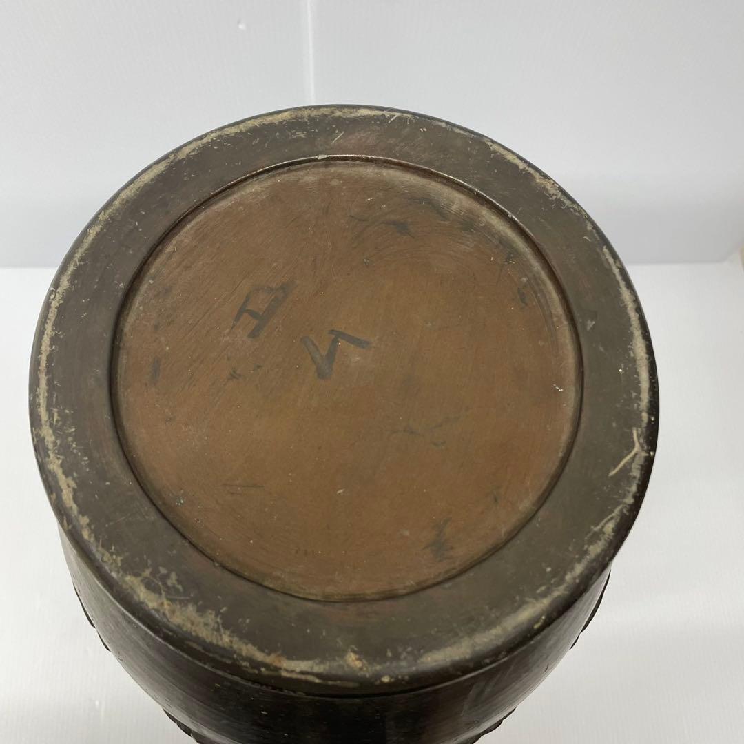 大型　花瓶　花器　壺　インテリア　コレクション　経年品　彫細工　金属製