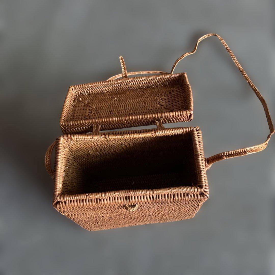 天然素材 フタ付きバスケット 四角形