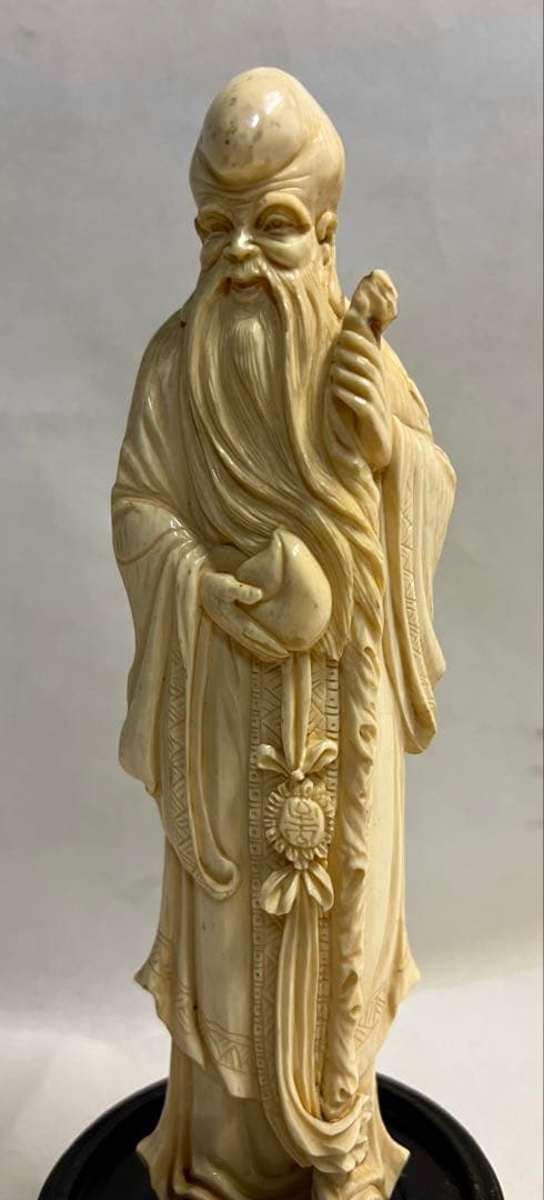 象牙風　寿老人　人物　繊細彫刻　置き物
