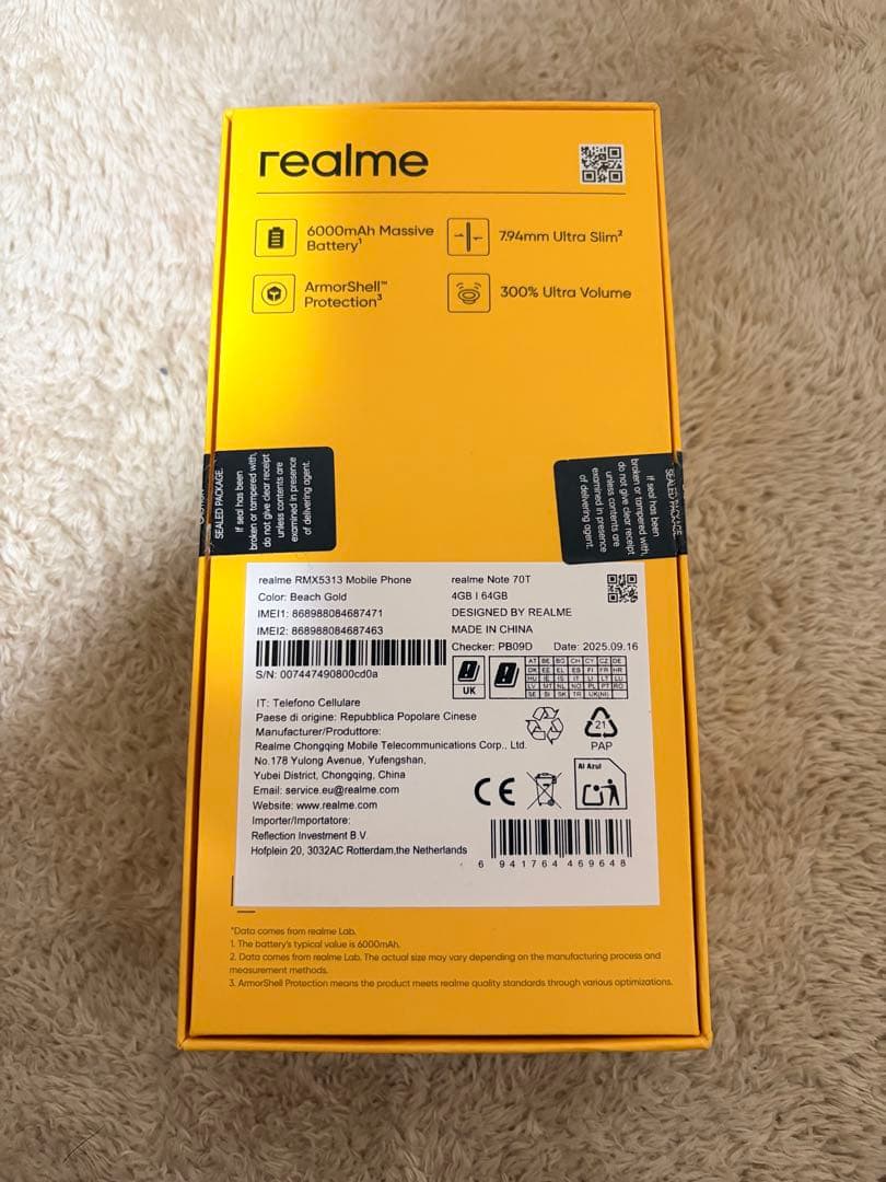 realme Note 70T 4GB/64GB ゴールド
