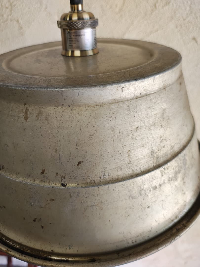 シンプルなシルバー金属製ペンダントライト　ビンテージ　M0195