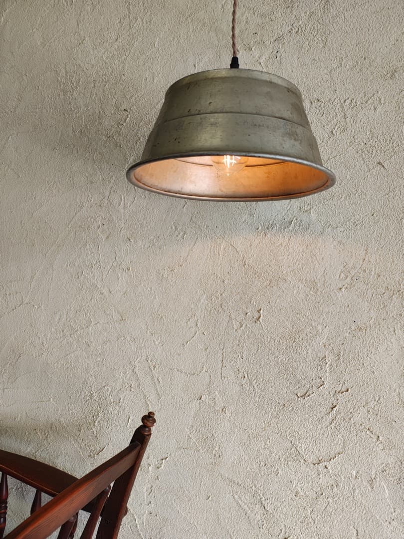 シンプルなシルバー金属製ペンダントライト　ビンテージ　M0195