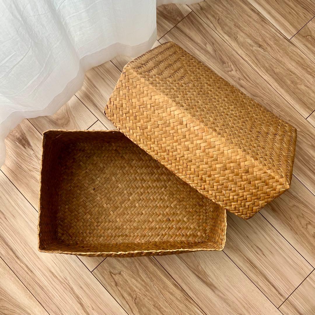 カチュー水草ふた付き四角BOX 3点セット アジアのかご 収納かご