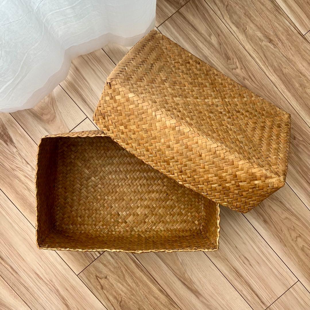 カチュー水草ふた付き四角BOX 3点セット アジアのかご 収納かご