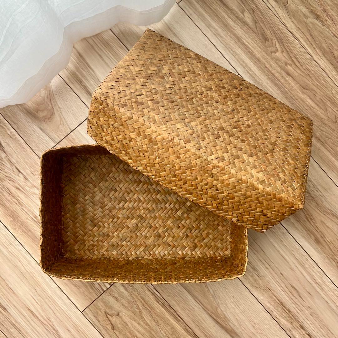 カチュー水草ふた付き四角BOX 3点セット アジアのかご 収納かご