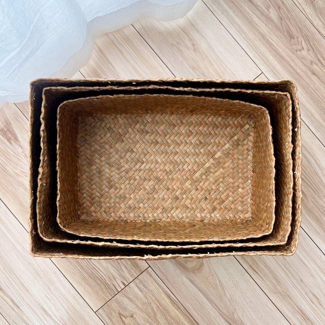 カチュー水草ふた付き四角BOX 3点セット アジアのかご 収納かご