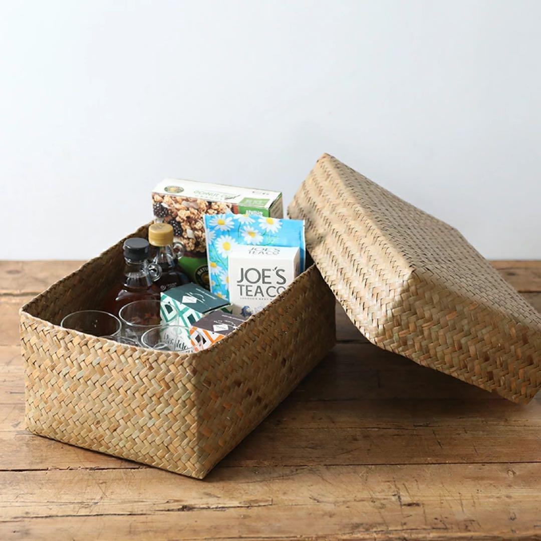 カチュー水草ふた付き四角BOX 3点セット アジアのかご 収納かご