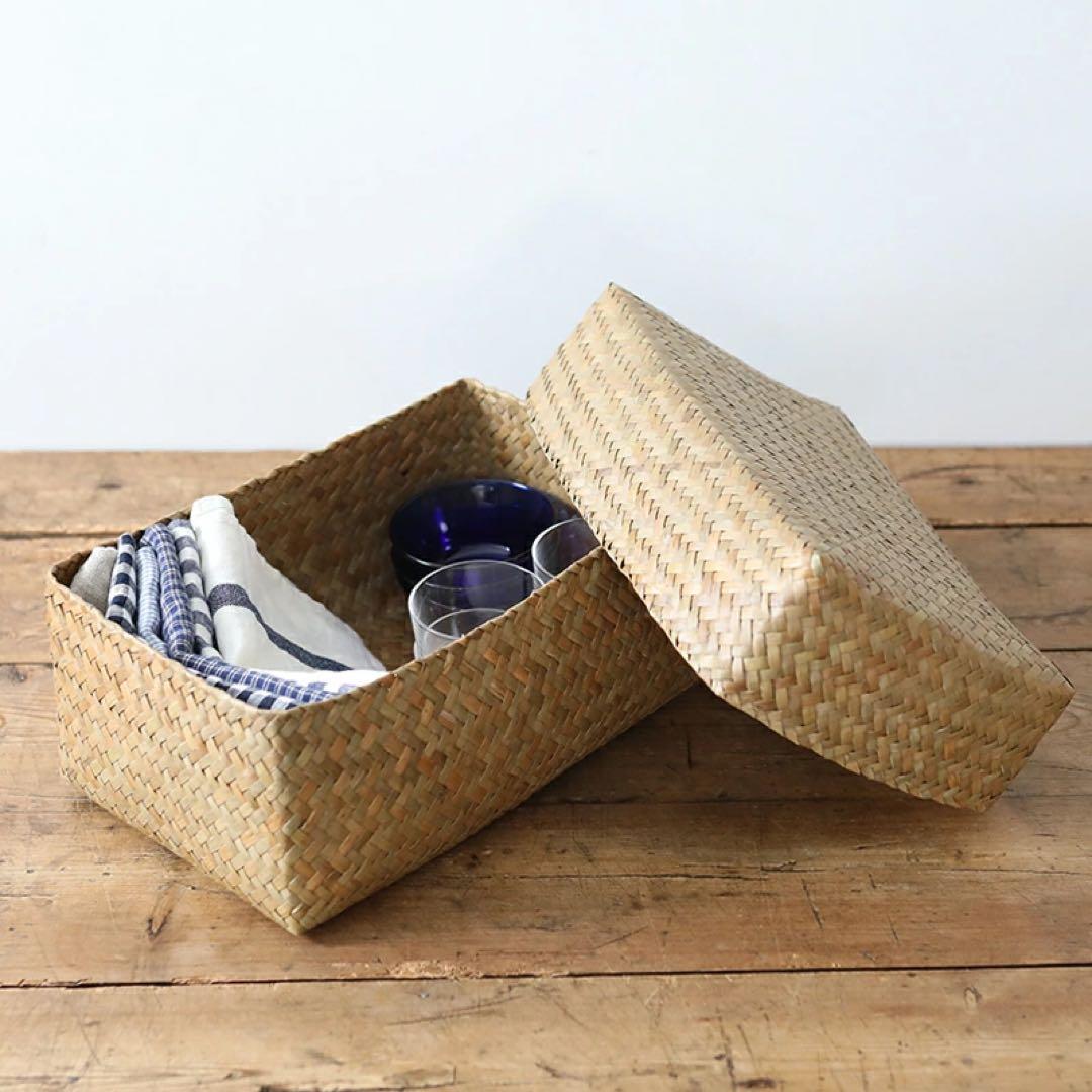 カチュー水草ふた付き四角BOX 3点セット アジアのかご 収納かご