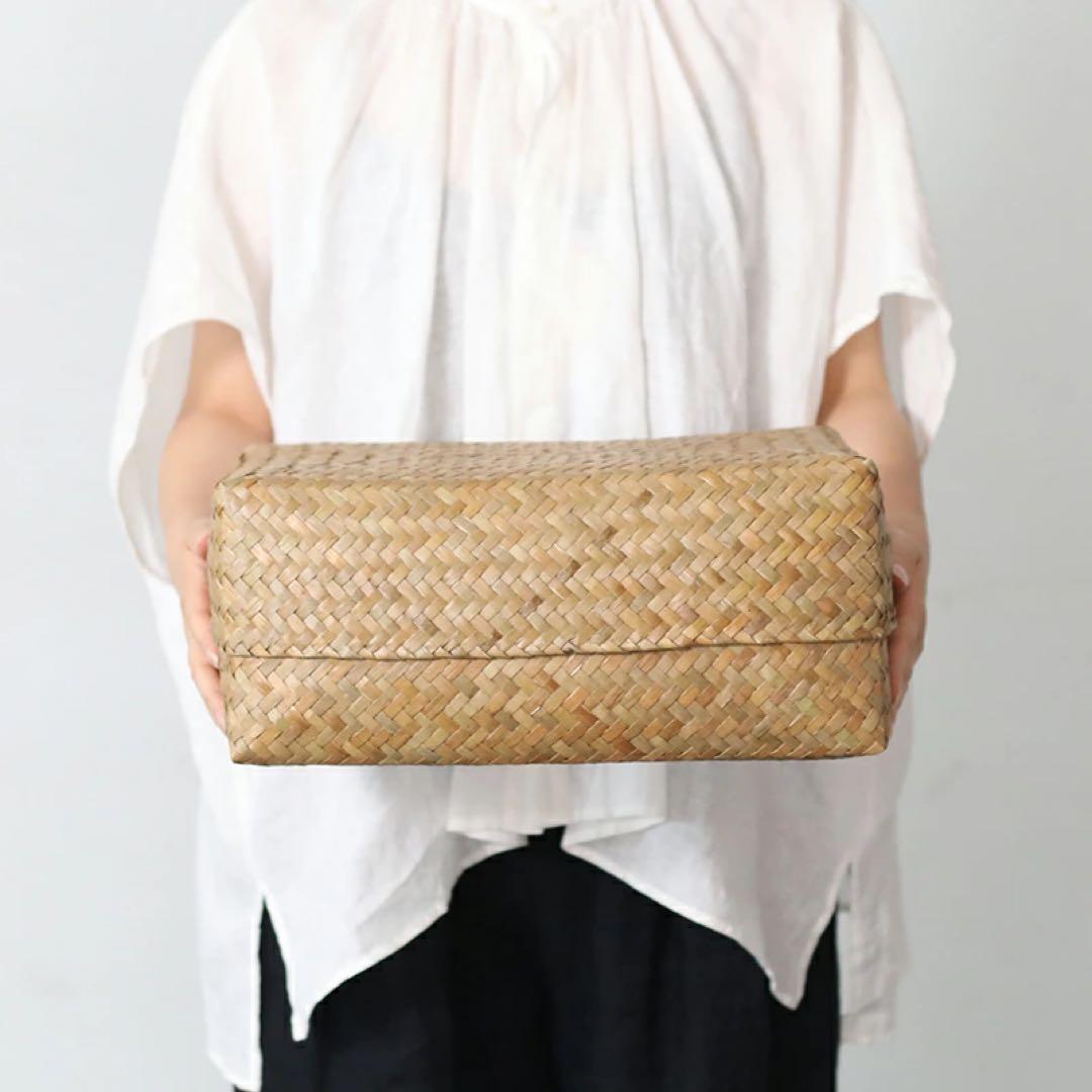 カチュー水草ふた付き四角BOX 3点セット アジアのかご 収納かご