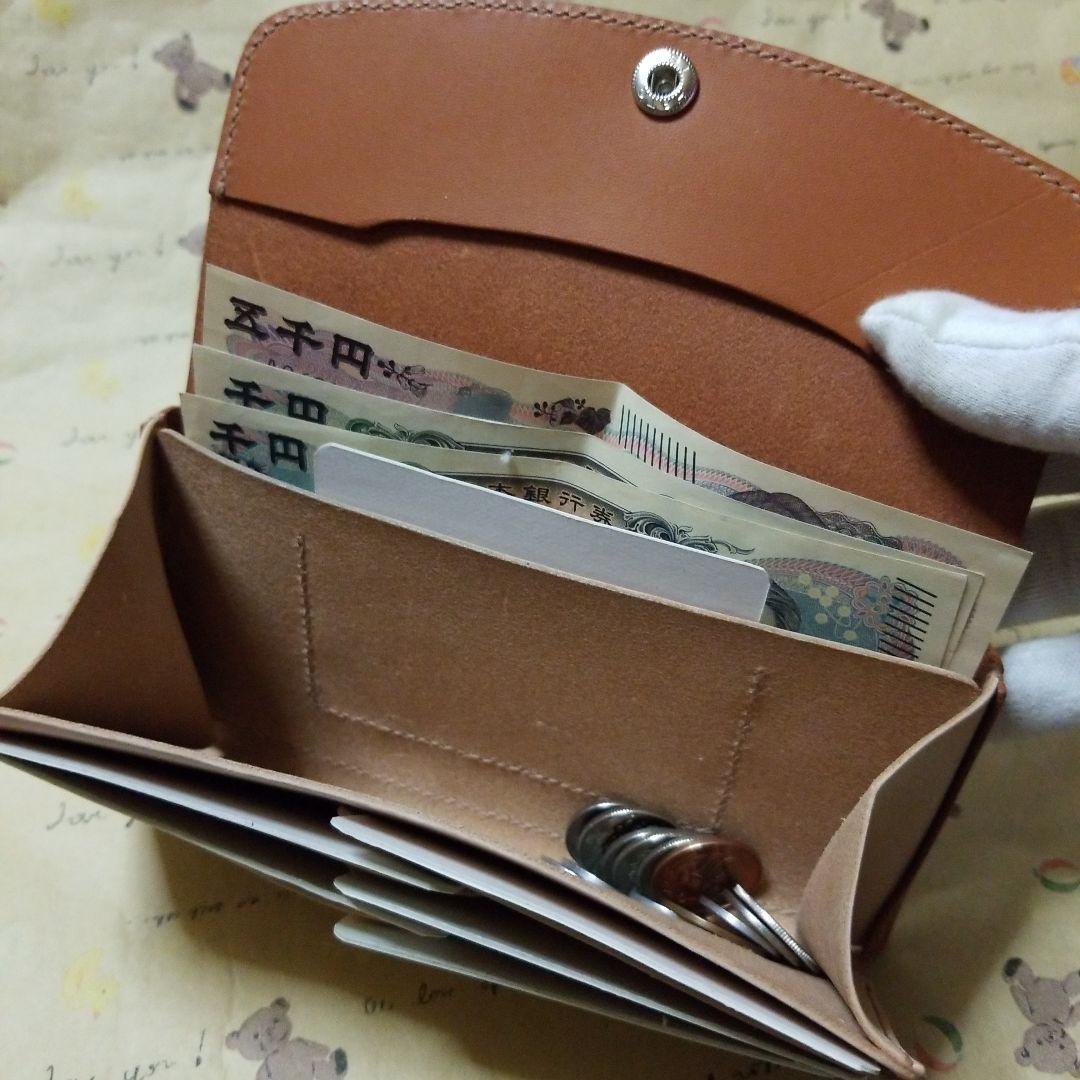 牛革　栃木レザー✖️ヌメ革　コンパクト長財布　ハンドメイド財布