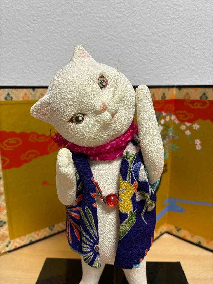 正絹　古布　ちりめん細工　猫　人形