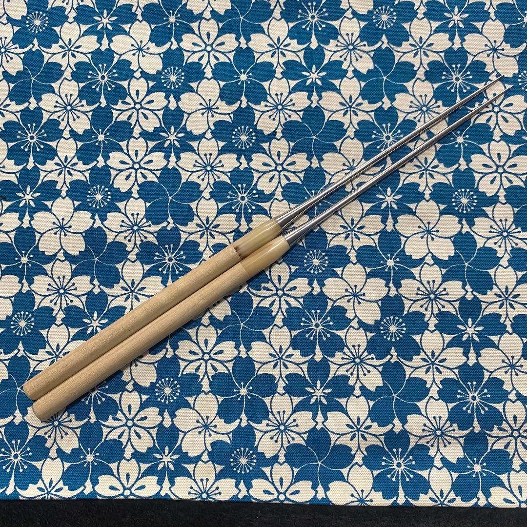 プロ用 ステンレス 盛箸 135mm 白茶水牛柄