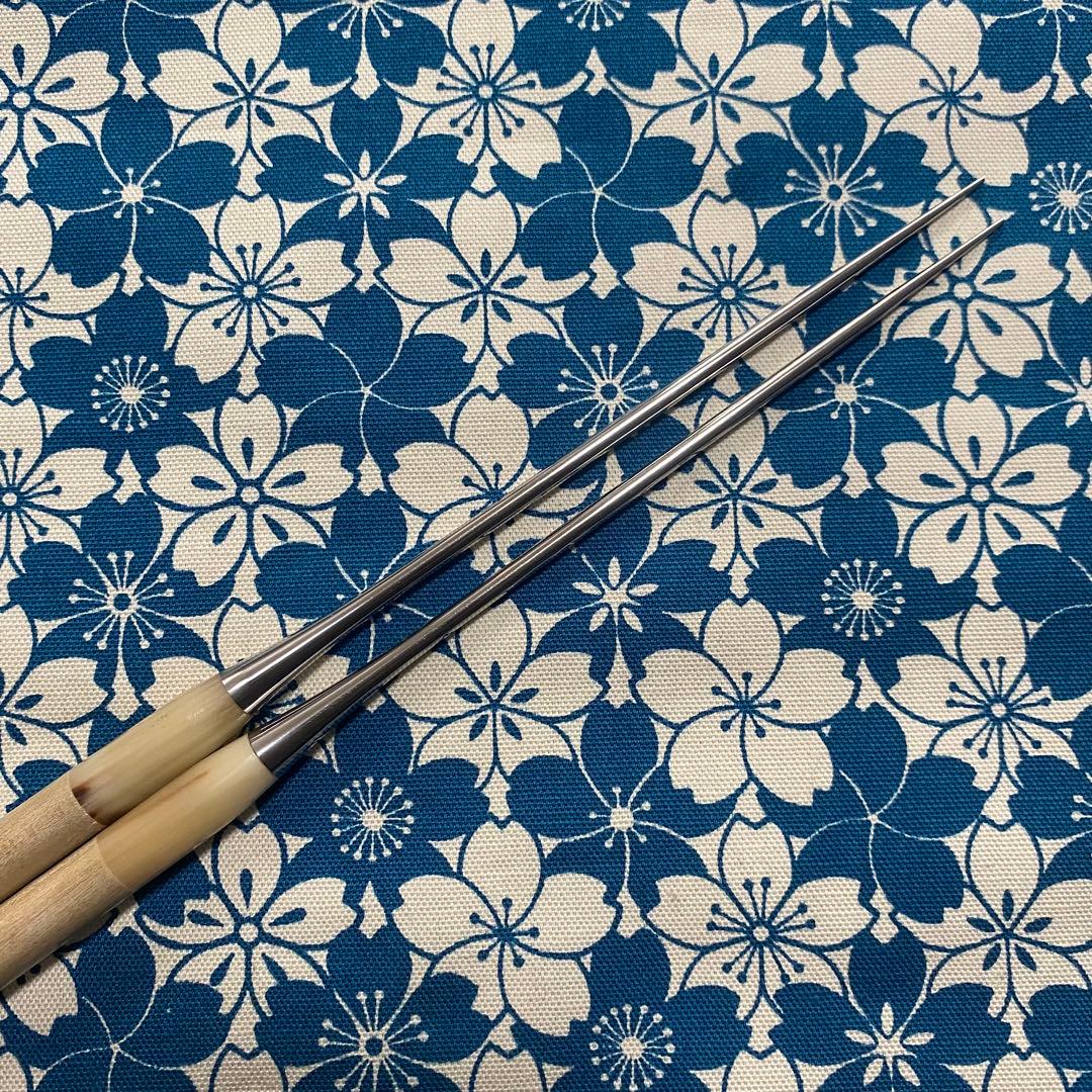 プロ用 ステンレス 盛箸 135mm 白茶水牛柄